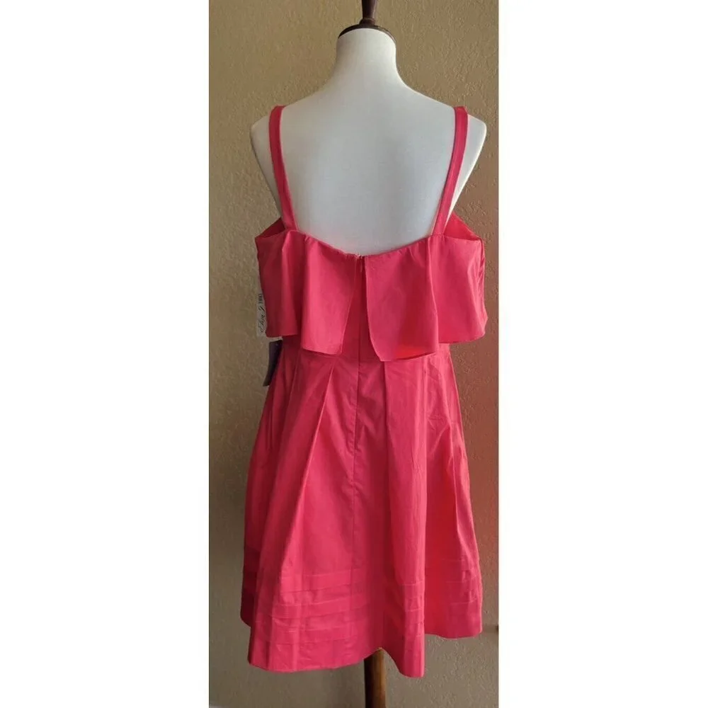 Eliza J Women's Pink Cotton Flouncy Ruffle Fit & Flare Sundress Dress Size 16 - Picture 3 of 12